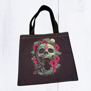 Screaming Skulls Roses XO Gothic Painted Fabric Casual Tote Bag